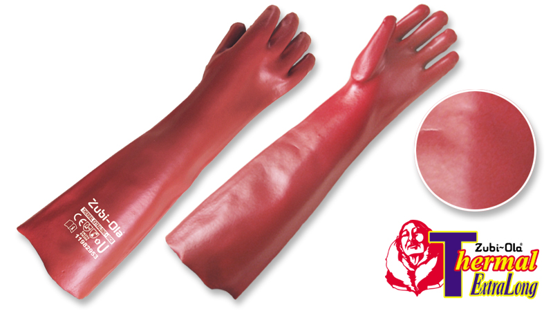 Guantes PVC, Color Rojo • Largo: 23.62” (60cm) • “Thermal ExtraLong” Zubi-Ola - Productos de Seguridad Industrial Colombia