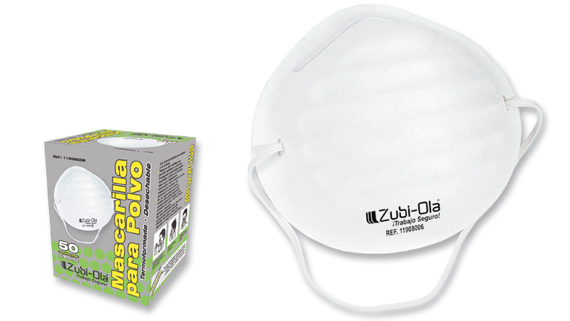 Mascarilla para polvo, termoformada, desechable • Caja dispensadora x 50  unidades - Zubi-Ola - Productos de Seguridad Industrial - Colombia