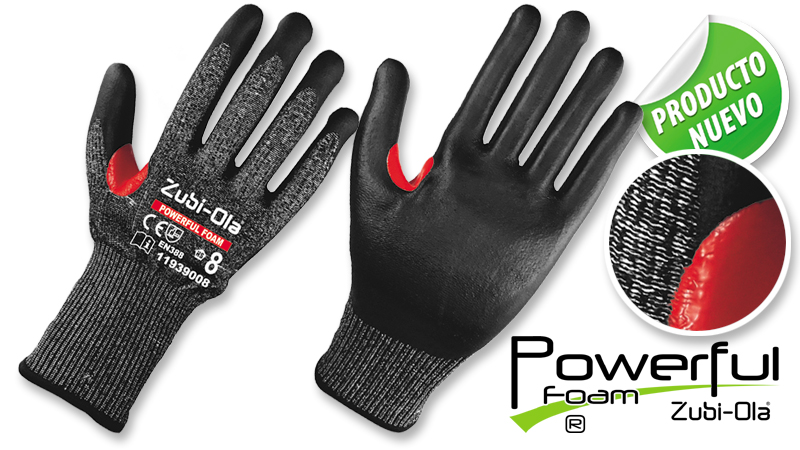 Guantes Fibra HPPE, recubiertos en Nitrilo • DIP NORMAL • Nivel 5 • REFUERZO ENTRE ÍNDICE Y PULGAR “PowerFul Foam”